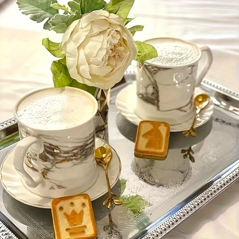 Golden Stainless Steel Spoon Set with Leaf Accents Dishwasher Safe for Stirring Fruit and Appetizers