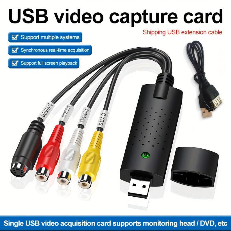 USB Video Capture Card RCA to HD 720P for VHS VCR Hi8 DV Tapes Compatible with PC Mac