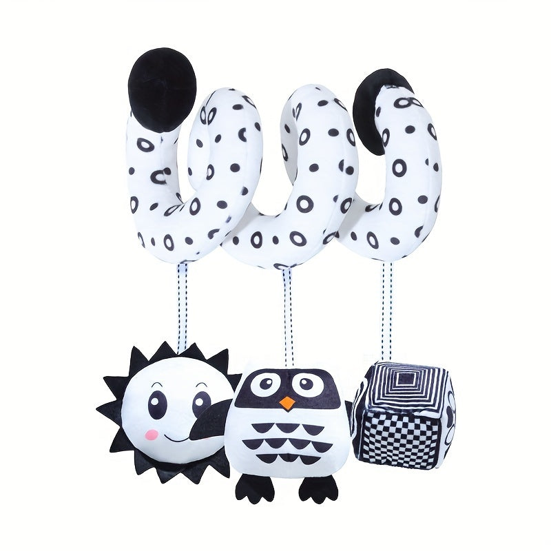Black and White Baby Hanging Toys with Animal Designs for Strollers and Car Seats