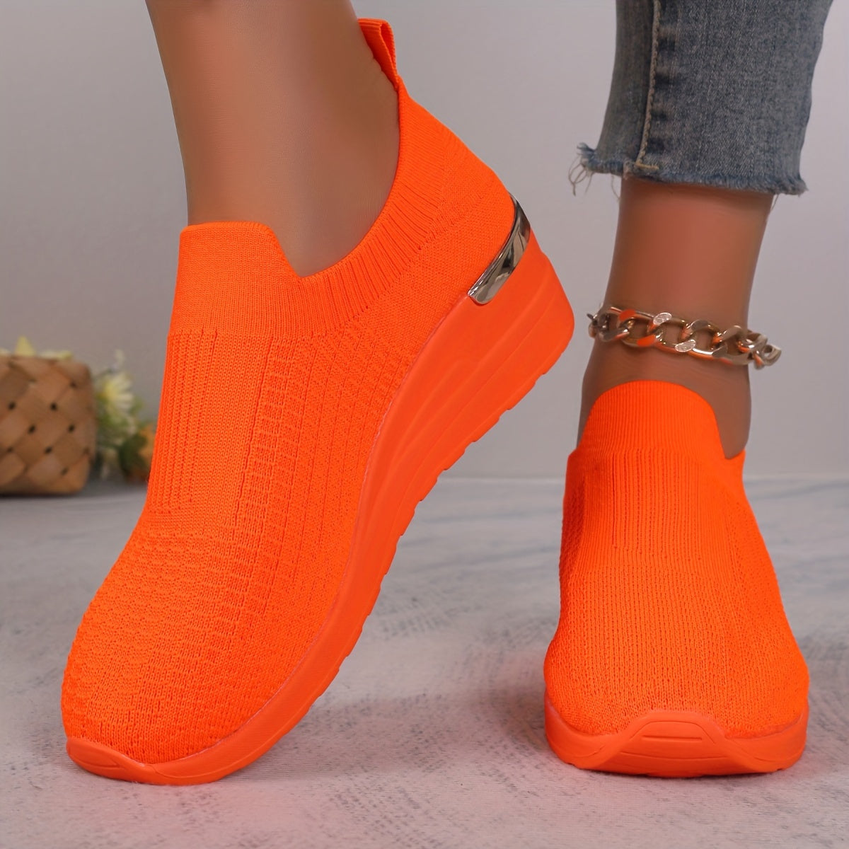 Zapatillas slip-on verdes de malla transpirable para mujer para actividades casuales