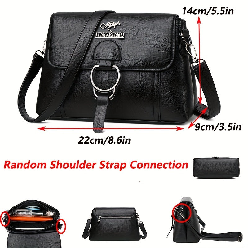Women's Faux Leather Crossbody Bag with Anti-Theft Zipper, Multiple Pockets, Detachable Strap