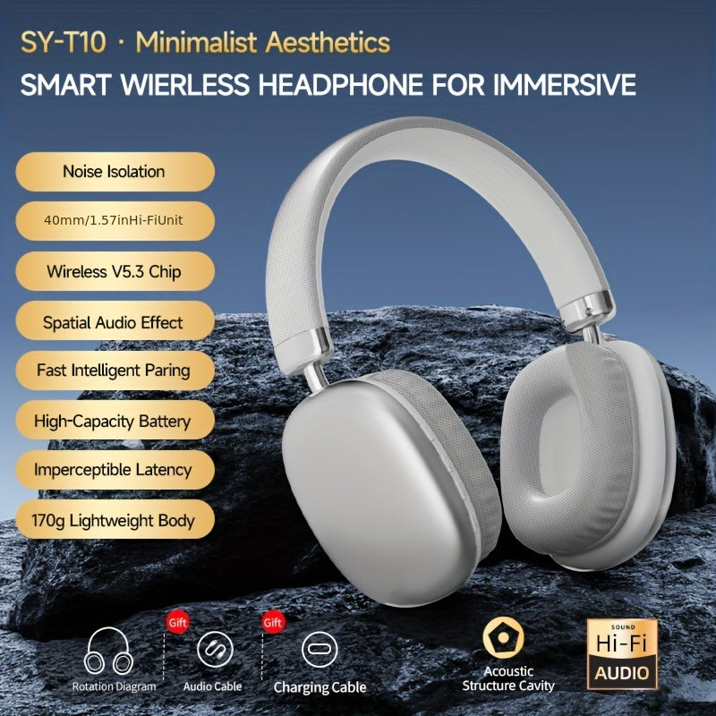 Wireless Over-Ear Headphones Sound Isolation Tangle-Free Cable Microphone Volume Control Rechargeable Battery for Gaming