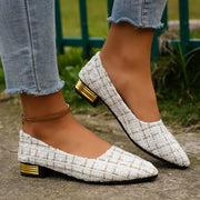 Women's Tweed Pattern Flats Slip-On Point Toe Casual Shoes