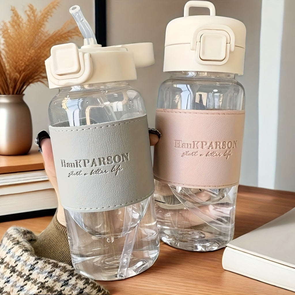 Leakproof Sports Water Bottle 500ml with Straw Durable Plastic for Fitness Travel Outdoor Grey Pink