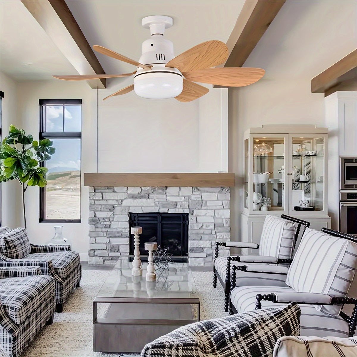 Modern Dimmable Flush Mount Ceiling Fan with LED Light Remote Control Shock-Resistant for Bedroom Kitchen Living Room