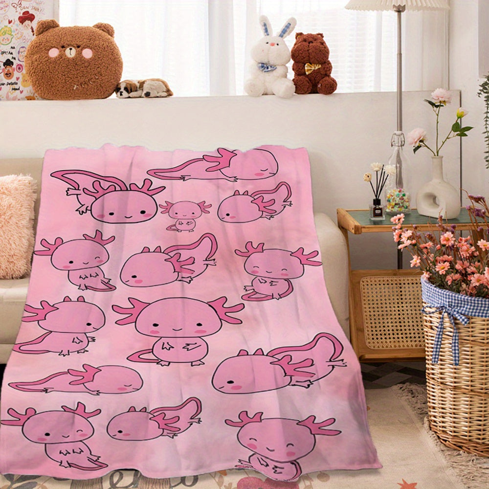 Pink Cartoon Salamander Fleece Blanket for Kids and Adults Lightweight Soft Warm