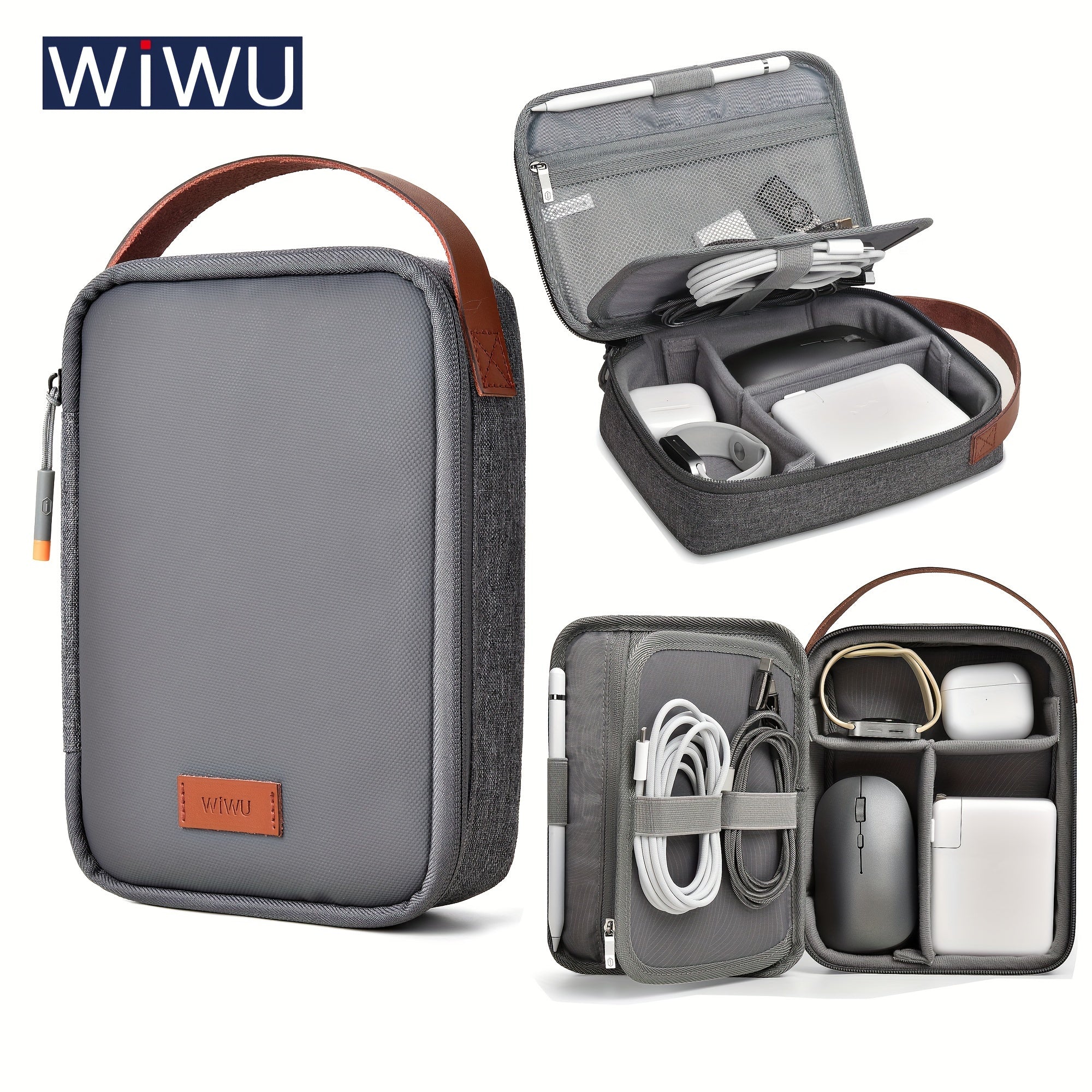 Waterproof Travel Organizer for MacBook Accessories Black Gray Polyester Cable Storage Pouch