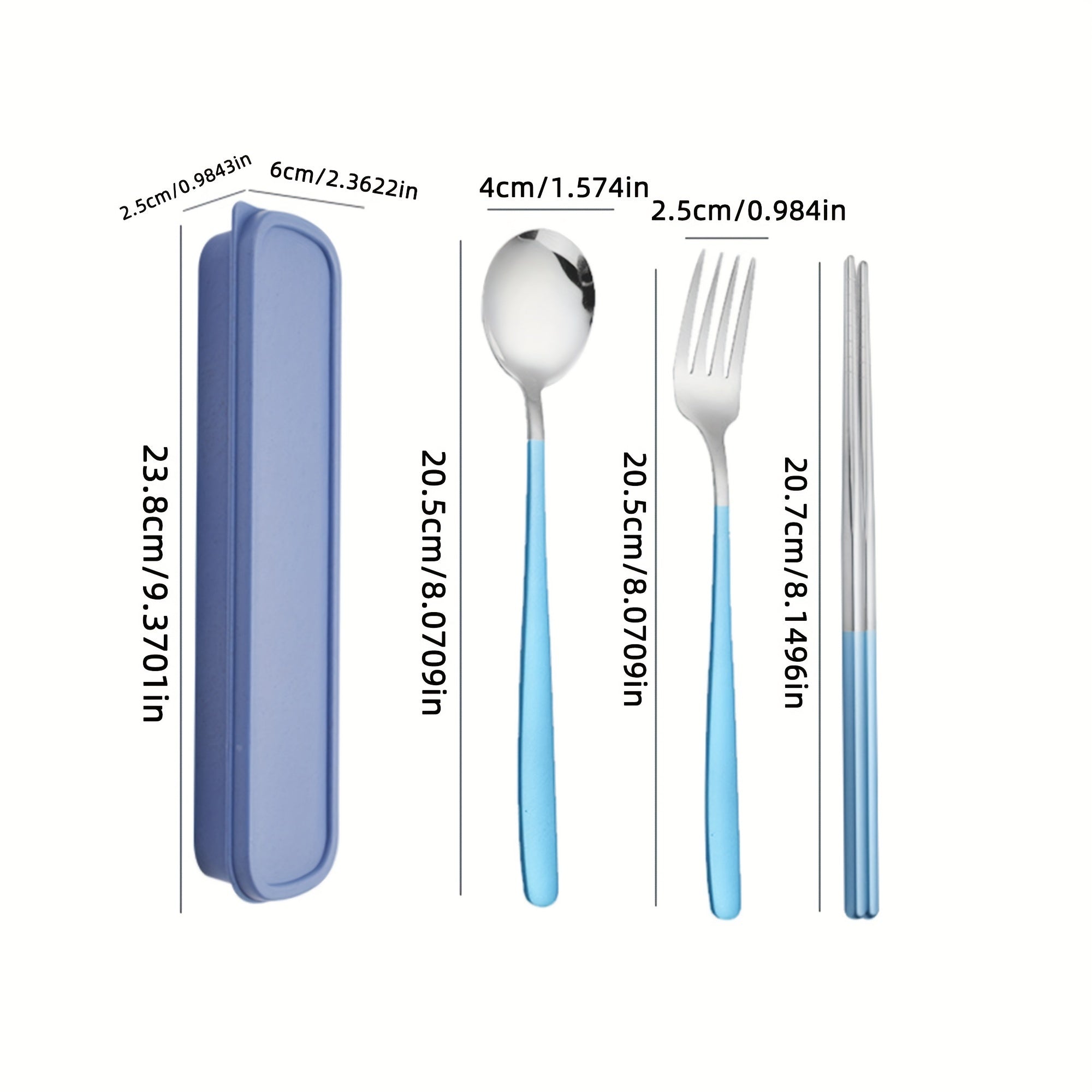 Set of 4 Stainless Steel Portable Cutlery with Reusable Box Fork Spoon Chopsticks for Camping Outdoor Dining