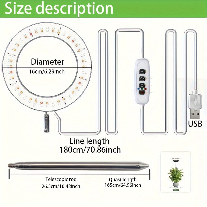Adjustable USB Indoor Plant Grow Light with Timer and Height Up to 165 cm