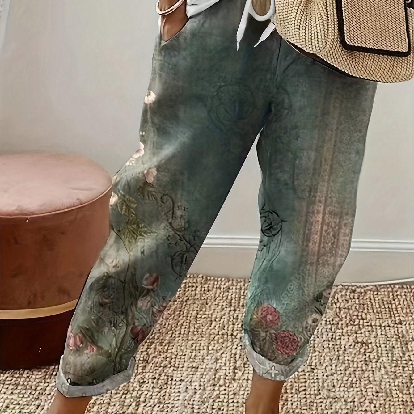 Plus Size Women’s Plaid Harem Pants Casual Woven Fabric Checkered Print