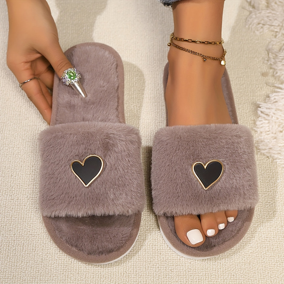 Ayollar uchun qulay bosib yuradigan ichki poyabzal, yurak tasviri bilan, yumshoq mato, EVA taglik