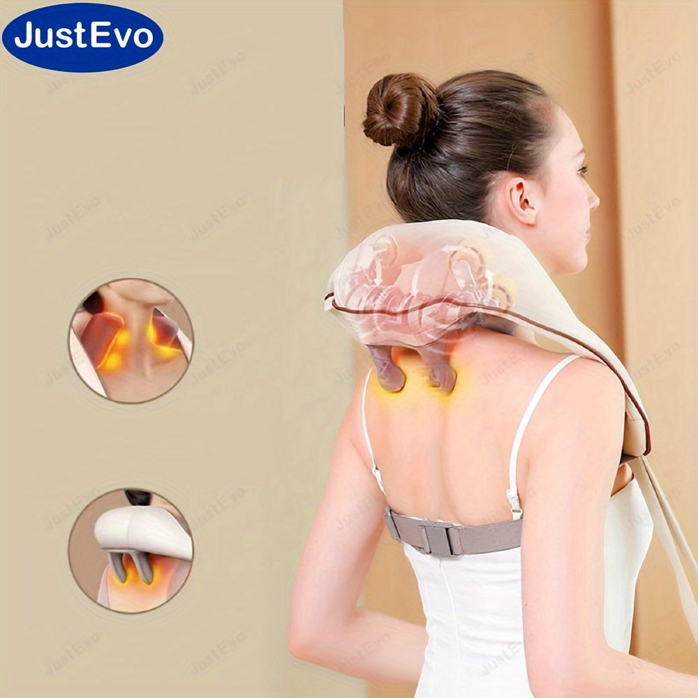 JustEvo USB orqali zaryadlanadigan to'liq tanali massajchi, 1800mAh litiy polimer batareyasi bilan - bo'yin, bel va yelkalarga moslashtirilgan.
