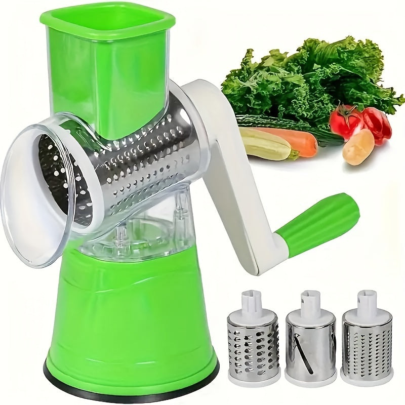 Three-in-One Cheese Grater Set with Interchangeable Drums, Non-Slip Base
