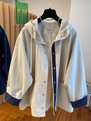 Women's Hooded Windbreaker Jacket Spring Fall Loose Fit Polyester Solid Color