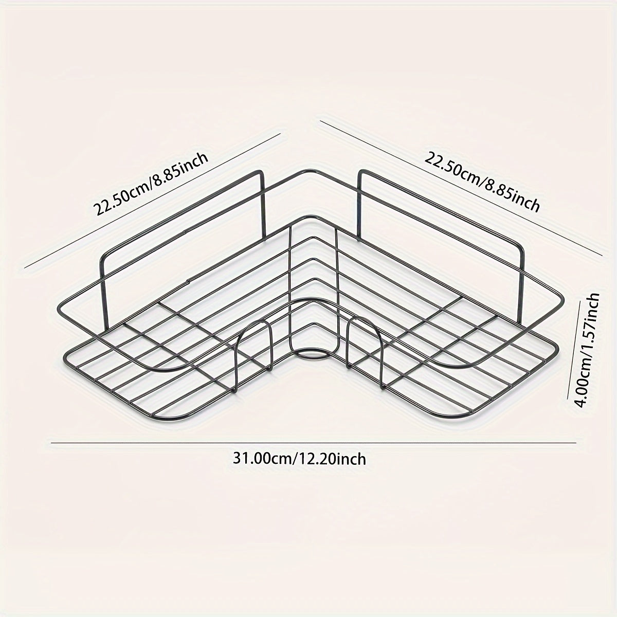 Zinapoyali burchakli dush javoni uchun zanglamaydigan po'latdan yasalgan saqlash tokchasi, oltin quvurlar bilan. Oson o'rnatish uchun muhrlangan stikerlar bilan birga keladi. Oq yoki qora rangda mavjud.