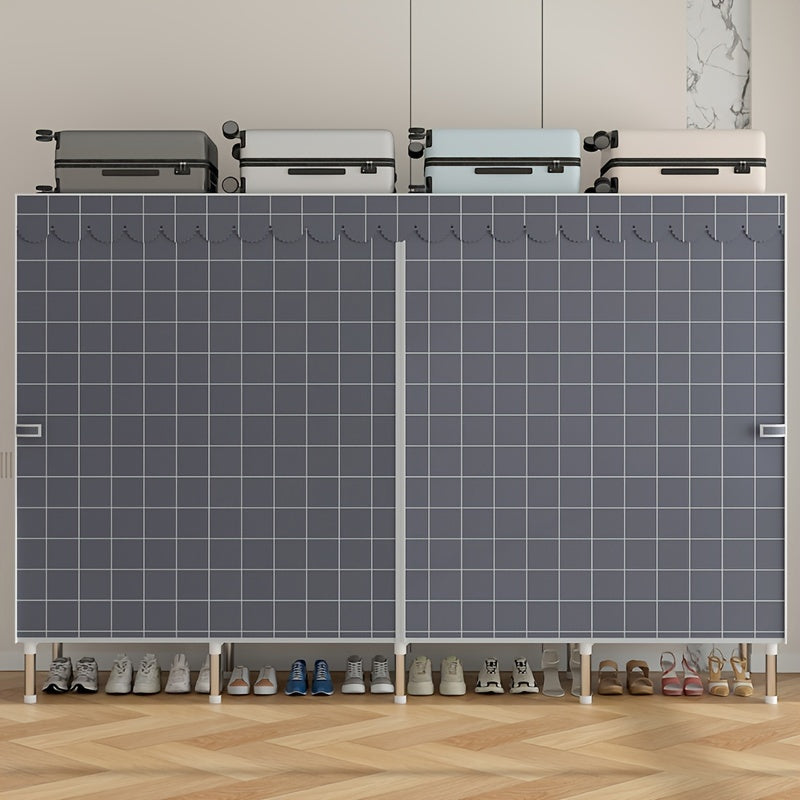 Solid Color Portable Closet with 10 Shelves and 3 Hanging Rods for Wardrobe Organization