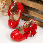 Girls' Casual Mary Jane Shoes with Bow, Lightweight PU, TPR Sole, Adjustable Strap