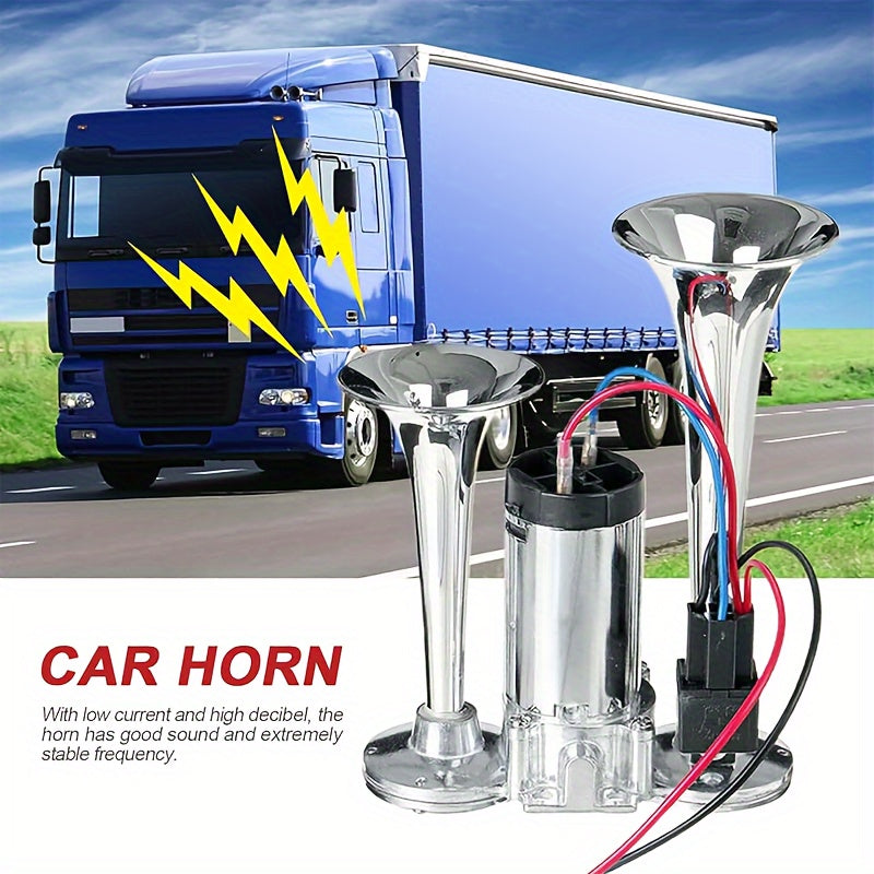 Universal Electric Dual Air Horn Kit for Vehicles, Loud, 12/24V