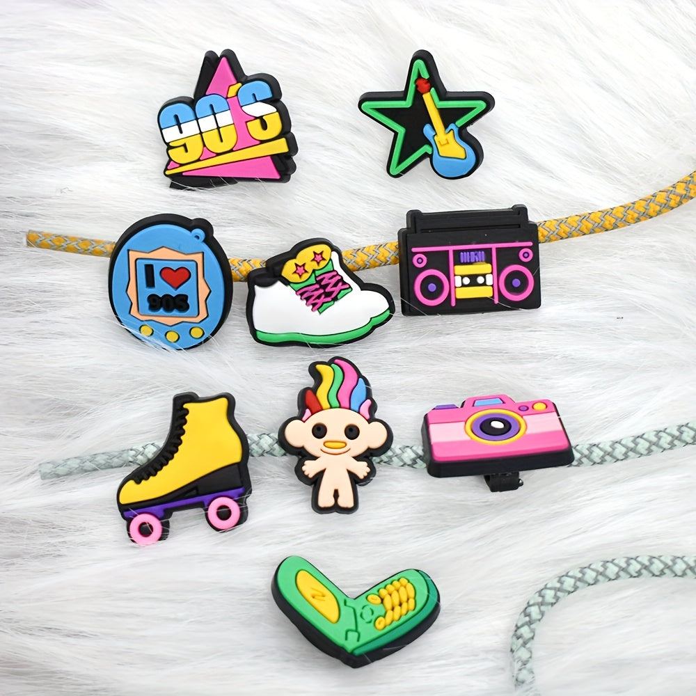 9Pcs Kids Plastic Shoelace Charms Set - 90s Theme Cartoon Decorative Accessories
