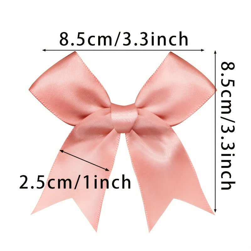 50 Small Pink and White Satin Ribbon Bows for Crafting Gift Tying Wedding Decorations