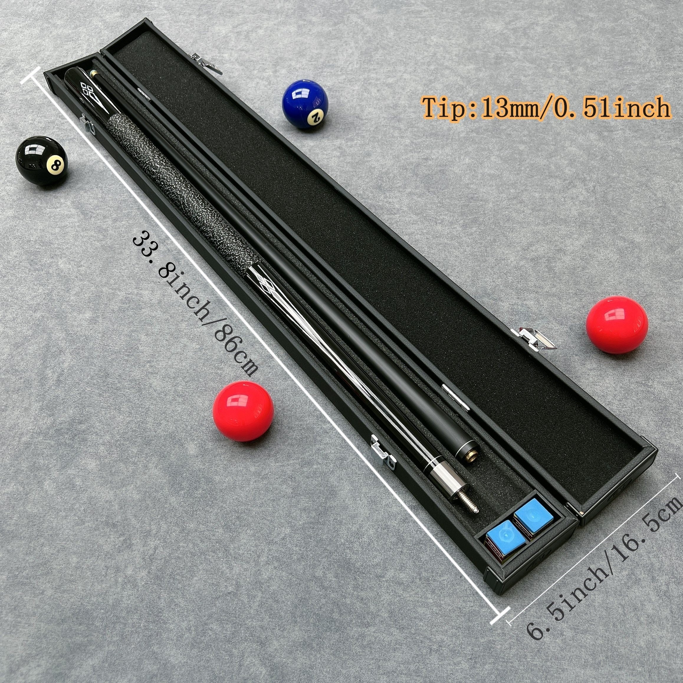 Billiard Cue Set with Carbon Forearm Non-Slip Grip and Cue Box 146cm Black