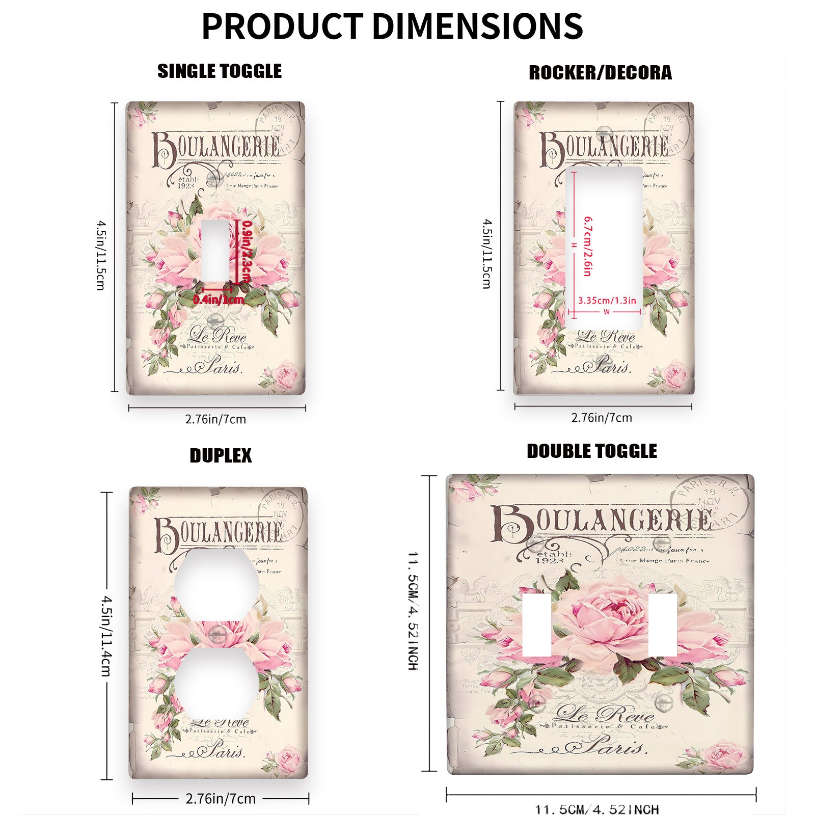 Vintage Paris Boulangerie Light Switch Cover for 1 or 2 Gangs White Plastic