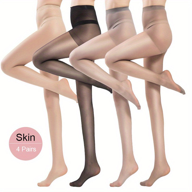 Women Sheer Pantyhose 4-Pack High Waist Slim Fit Mesh Stockings