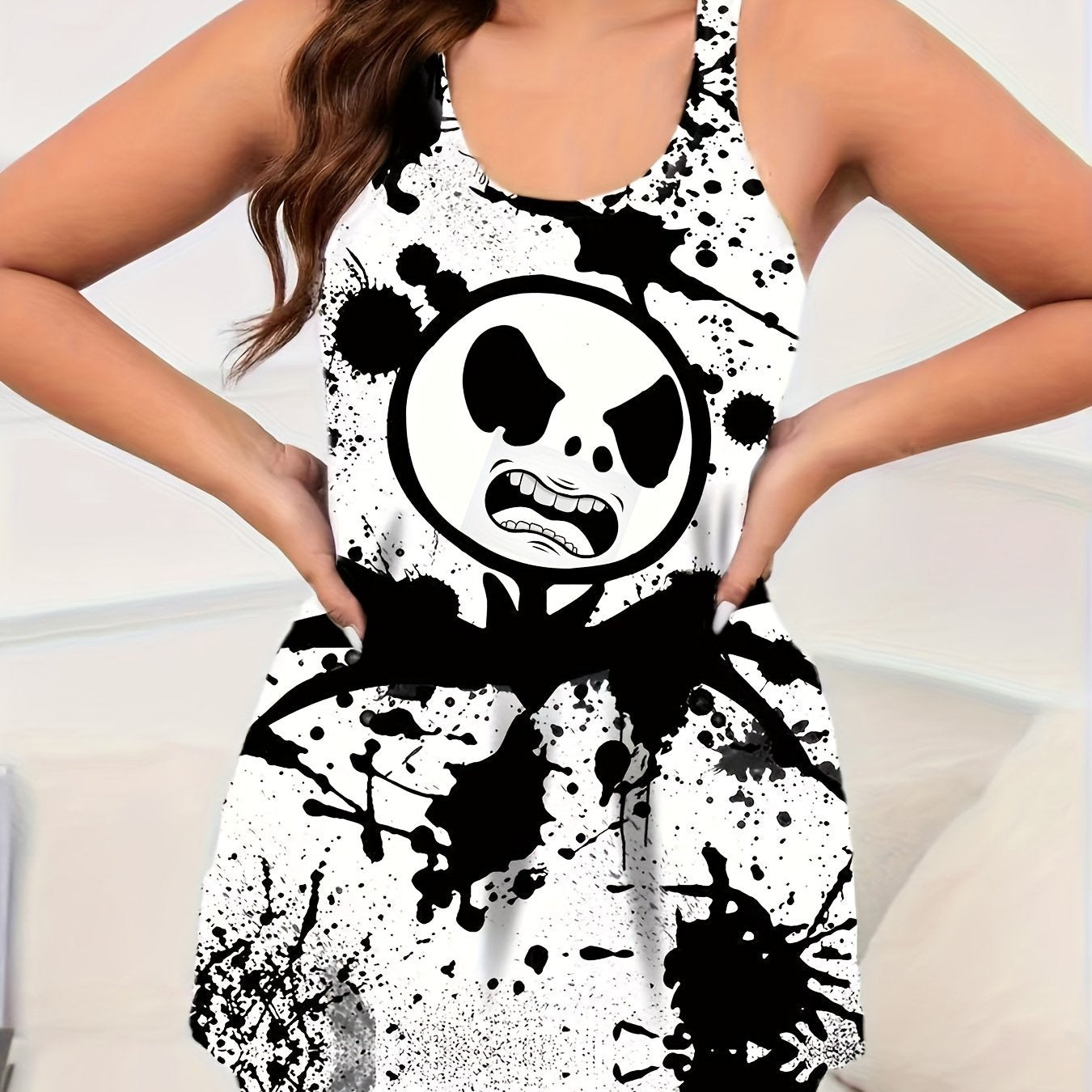 Plus Size Graffiti Print Dress, Casual Home Wear, Stylish and Comfortable