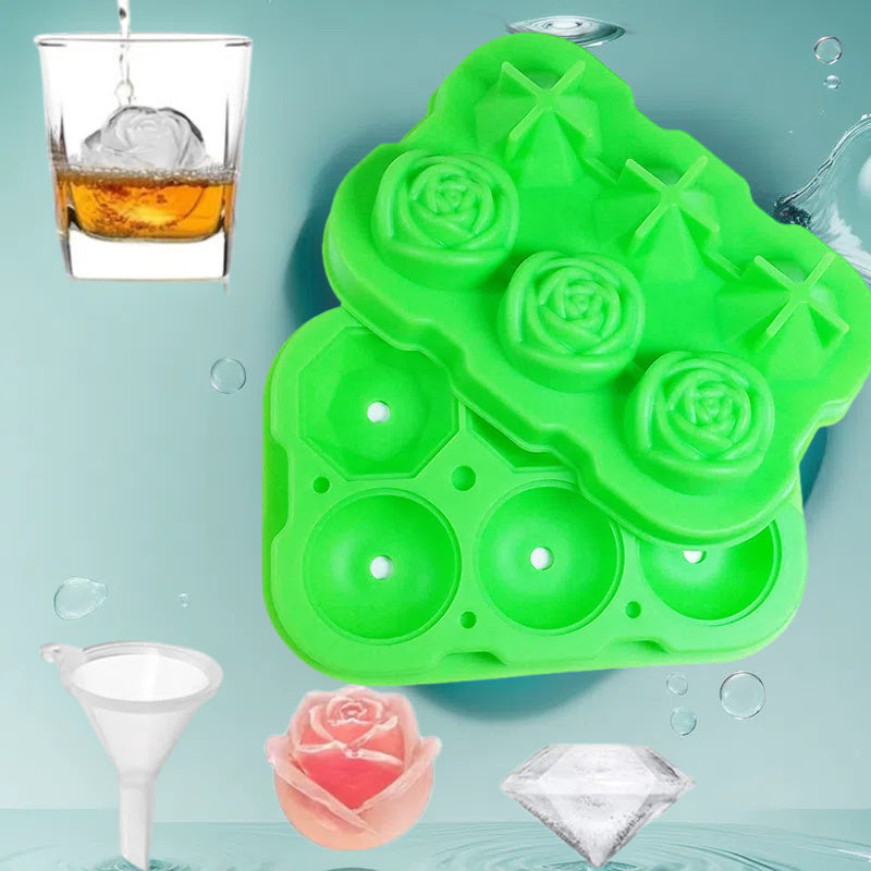 Silicone Ice Tray with Lid for Large Ice Cubes, 3-Chamber Diamond Ball, Suitable for Party Drinks