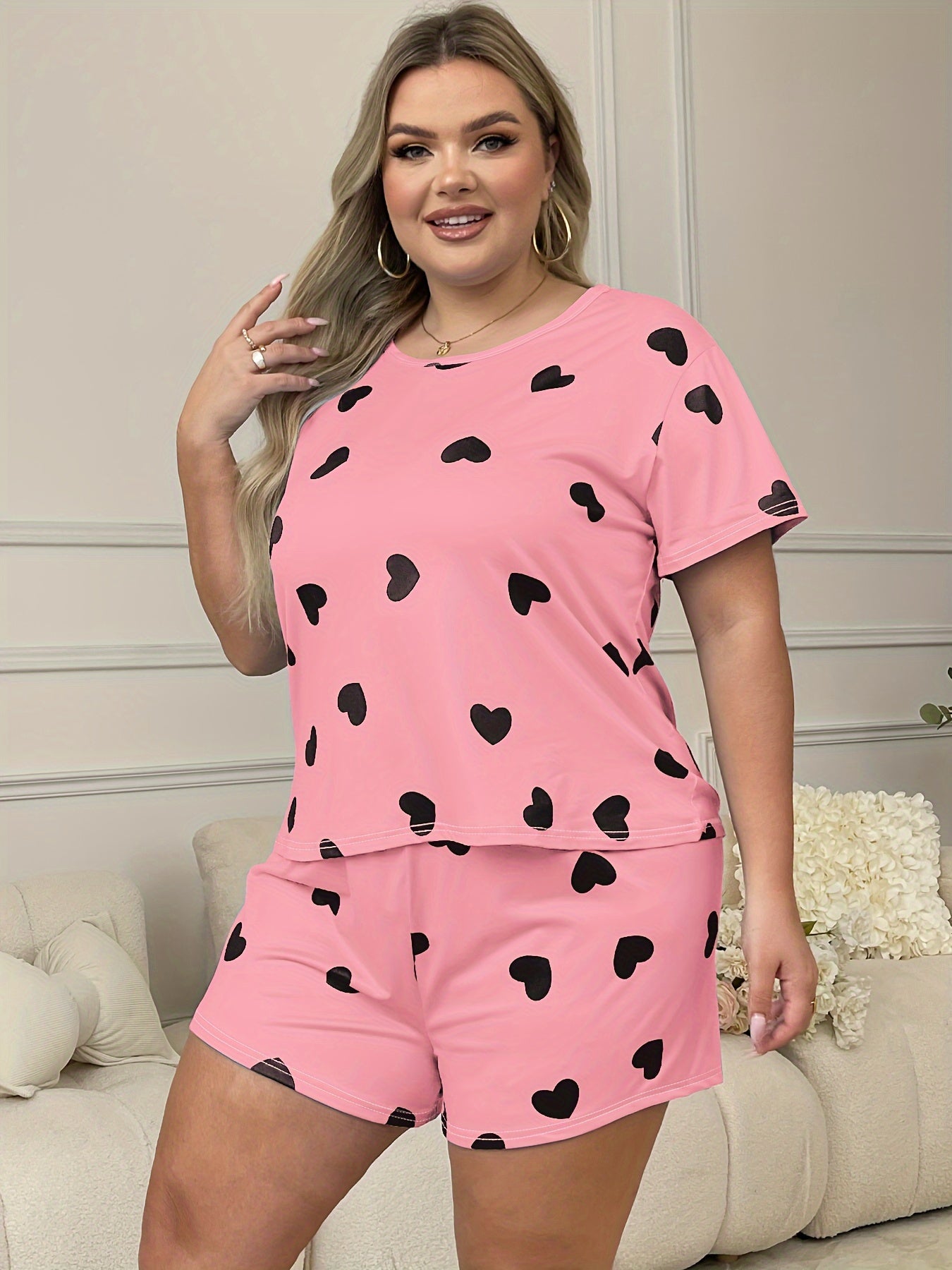 Women's Plus Size Lounge Set Cotton T-Shirt Shorts Sleepwear