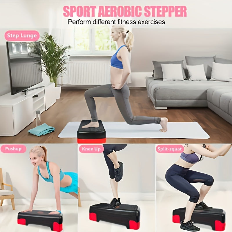 Adjustable 44.96cm Aerobic Step Platform in Gray and Red Non-Slip Durable Gym Equipment for Yoga and Training
