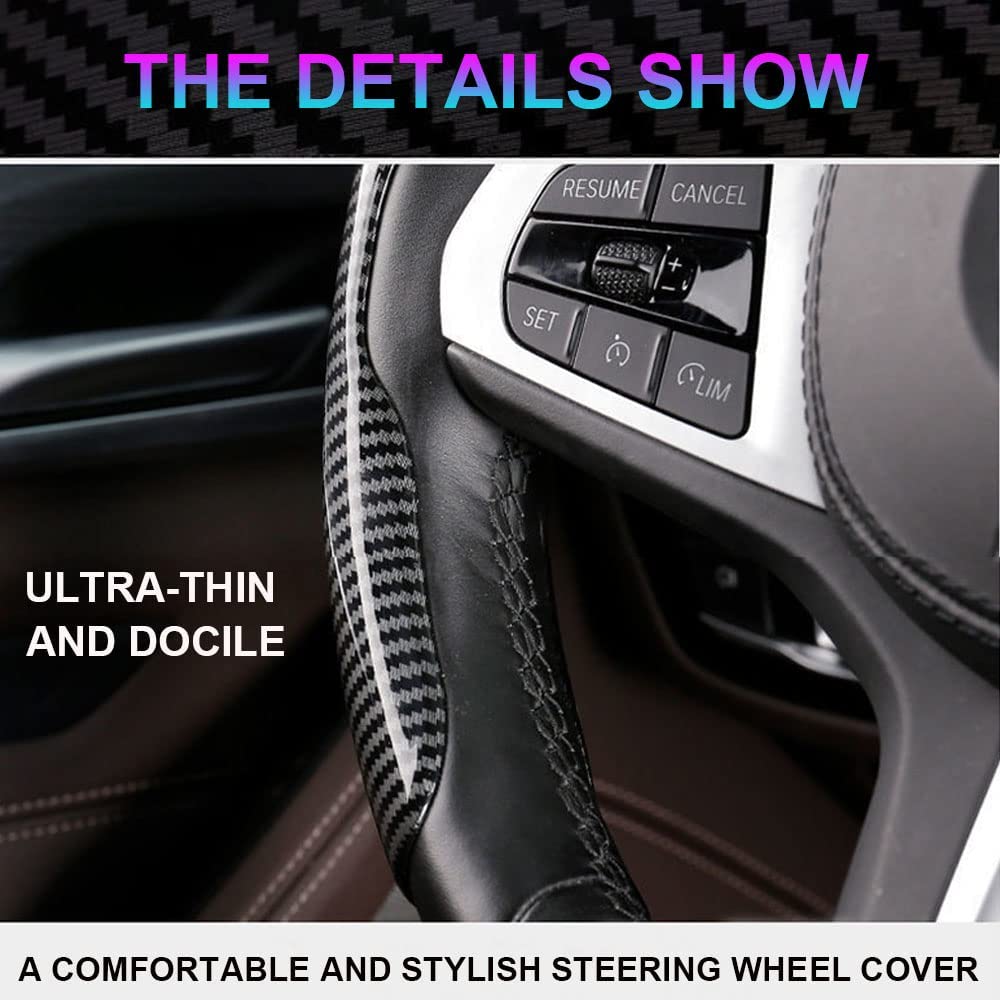 Non-Slip Carbon Fiber Steering Wheel Cover Universal Fit Drive Safely