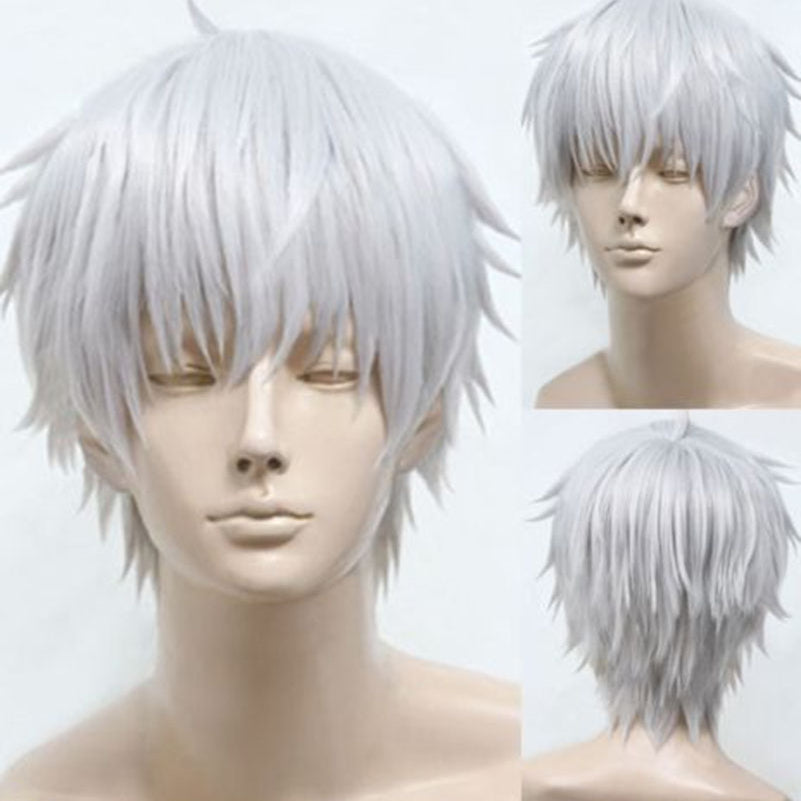 Kozplay uchun Harajuku uslubidagi qisqa peruka, kumush oq pufak soch