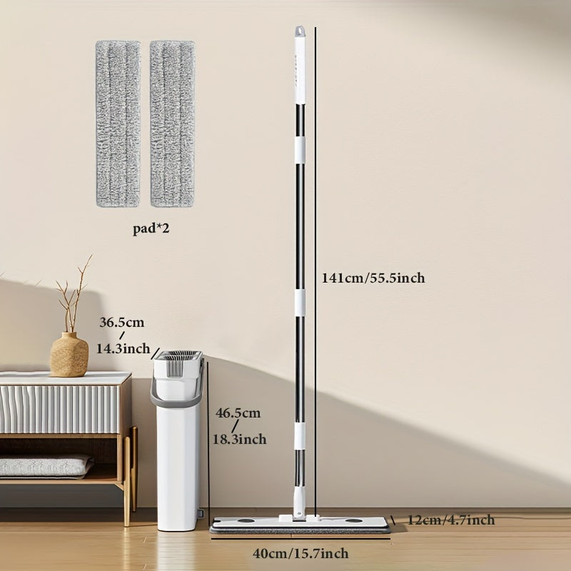 Yumshoq va quruq pol uchun flat mop va kova to'plami, ko'p qavatli yuzalarni tozalash