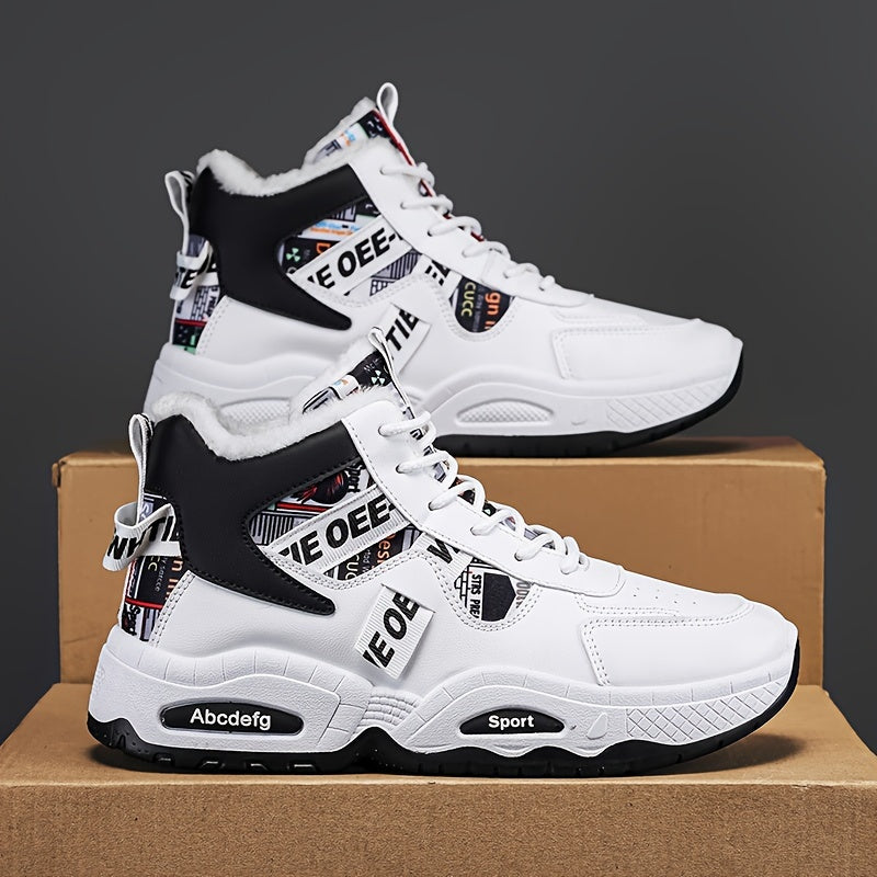 Men's Winter High Top Sneakers Fleece Lined Non-Slip Rubber Sole Casual Outdoor
