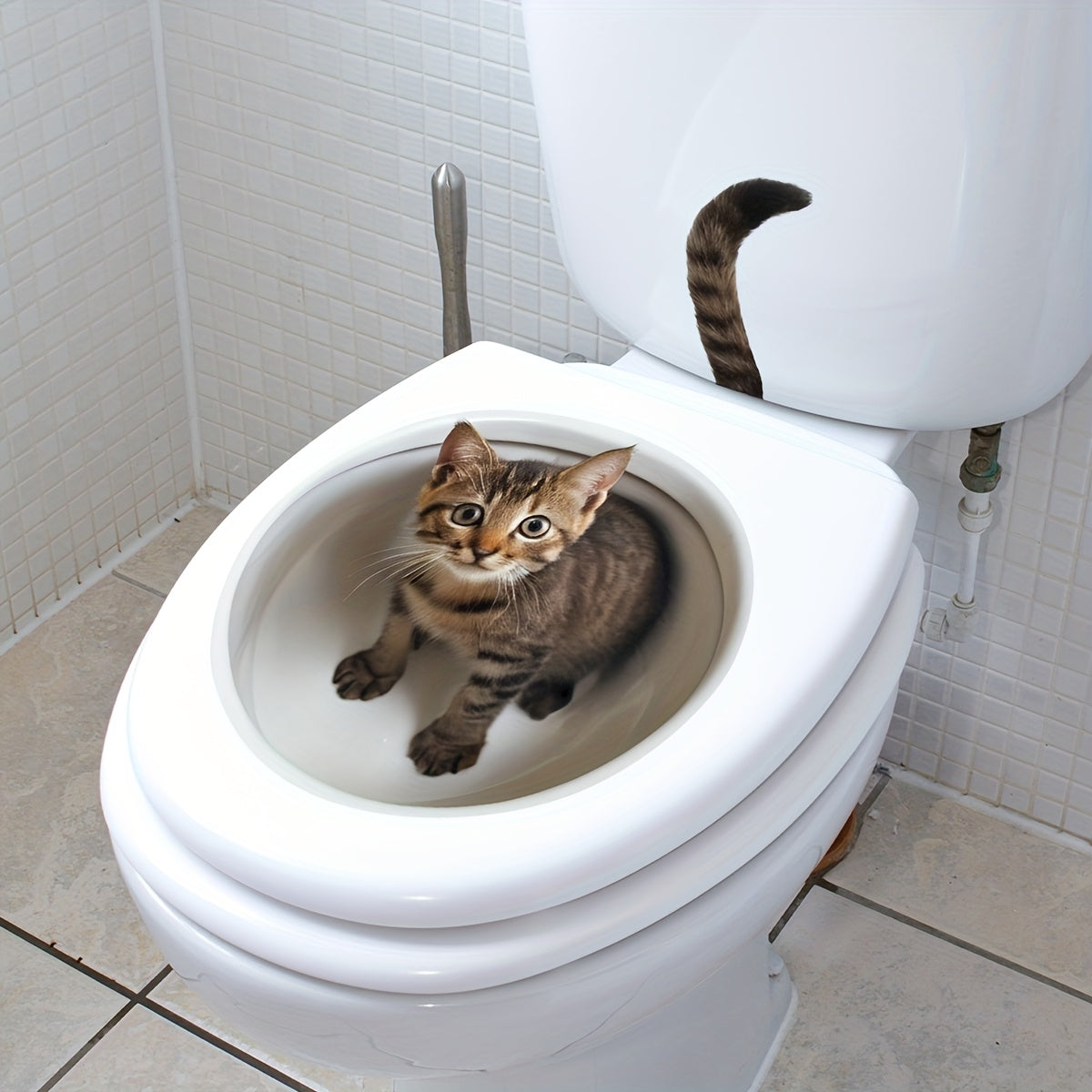 3D Cat Toilet Lid Decal Animal Print Self-Adhesive PVC Bathroom Decoration