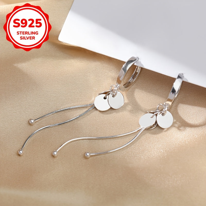 Women's Silver Earrings with Round Tassel Pendants, 925 Silver, 3g