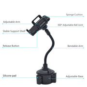 Universal Car Phone Mount Adjustable Gooseneck Cup Holder Cradle for Smartphone