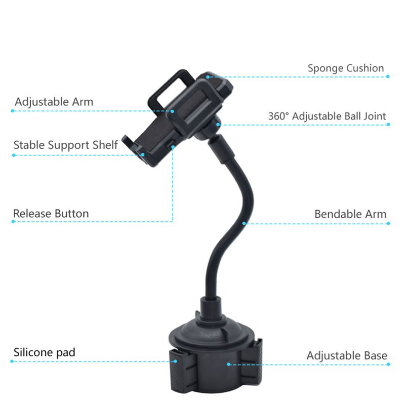 Soporte de teléfono para coche universal ajustable con cuello de ganso para portavasos y soporte para smartphone