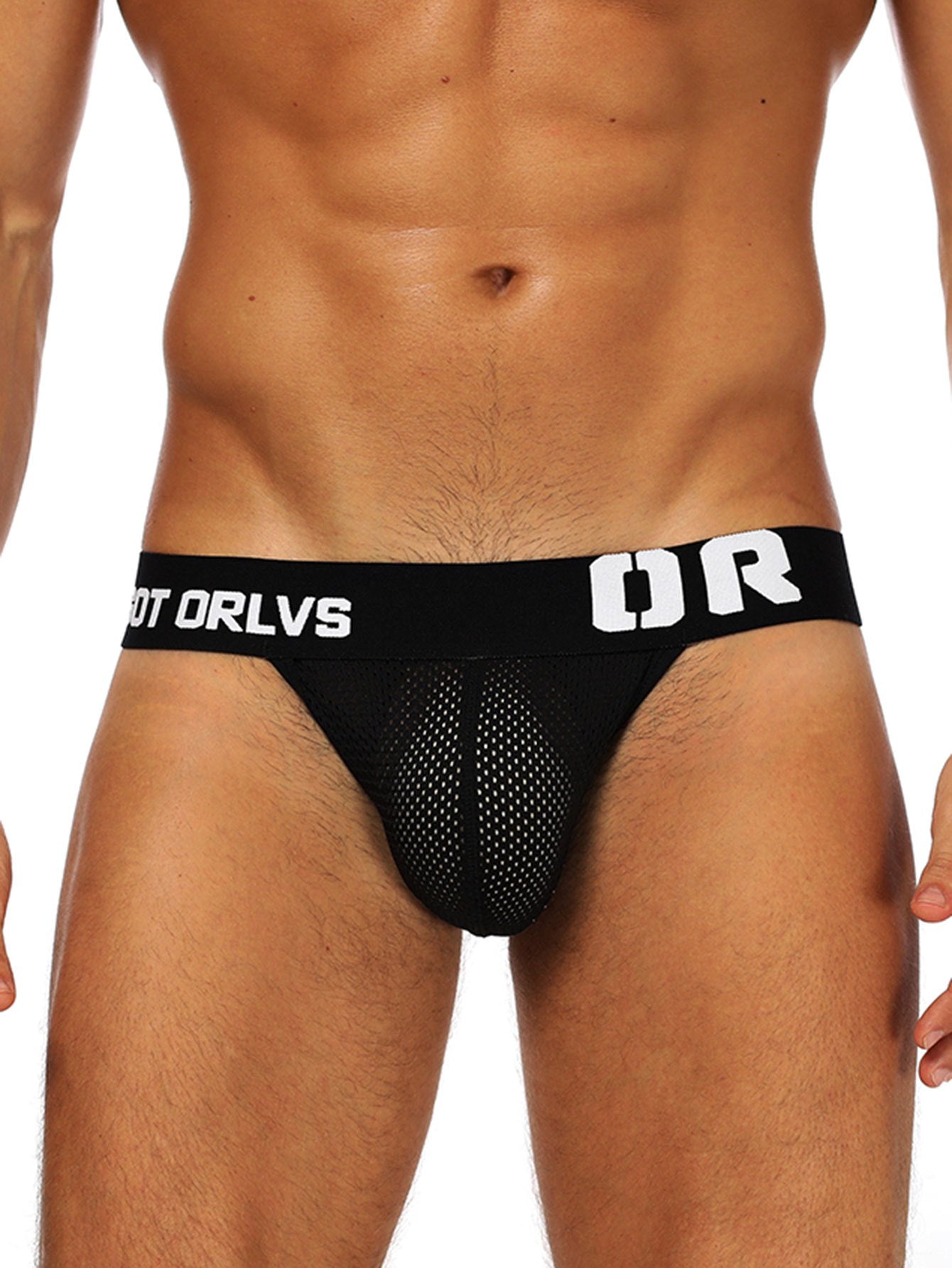 Men's Black Low-Rise Jockstrap with Mesh Detail Breathable Nylon Blend Athletic Supporter