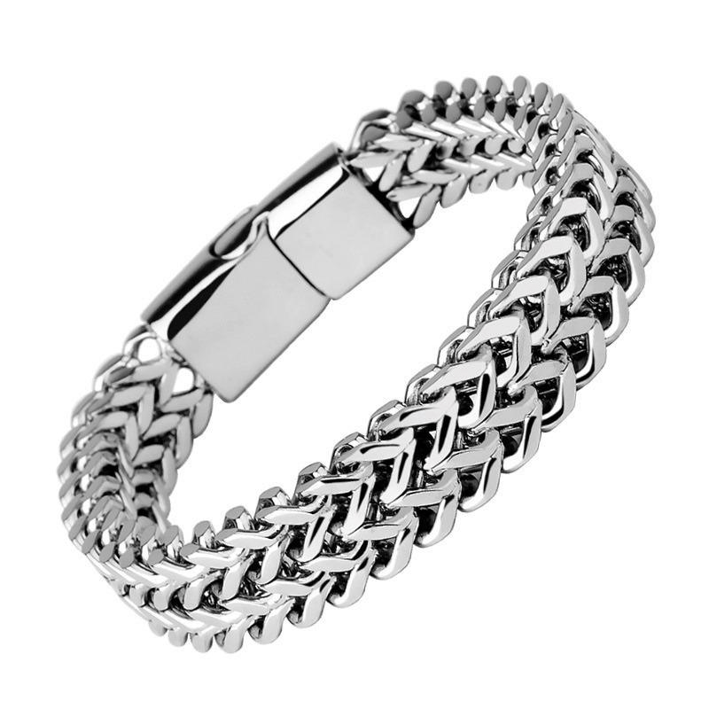 Men's Silver Stainless Steel Chain Bracelet with Magnetic Buckle for Casual Wear