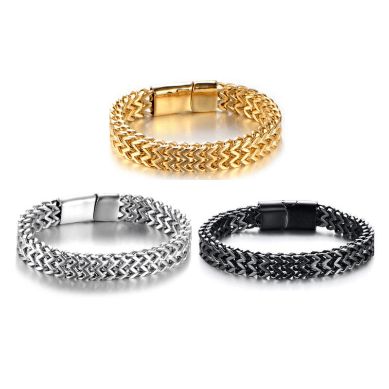 Men's Silver Stainless Steel Chain Bracelet with Magnetic Buckle for Casual Wear