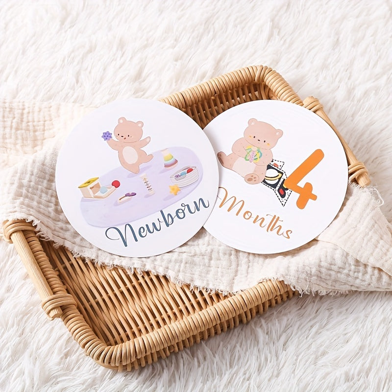 Set de 13 tarjetas de hitos para bebés para fotos mensuales y seguimiento del crecimiento con diseño adorable de oso