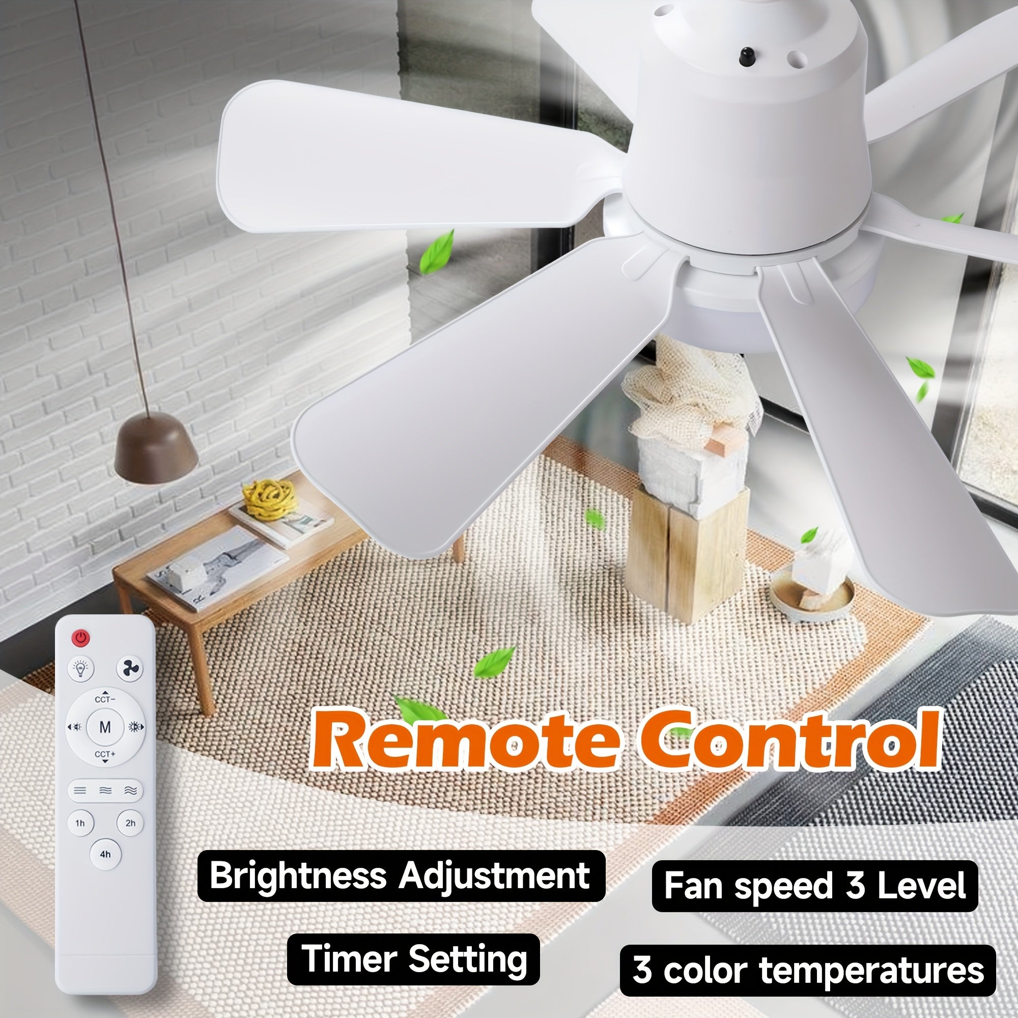 Ceiling Fan with Light and Remote 3 Speeds 3 Colors Adjustable LED Indoor