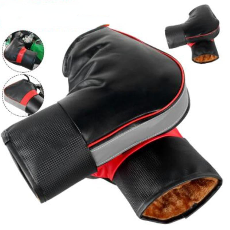 Motorcycle Handlebar Gloves Black Red Stitching Faux Leather Winter Riding