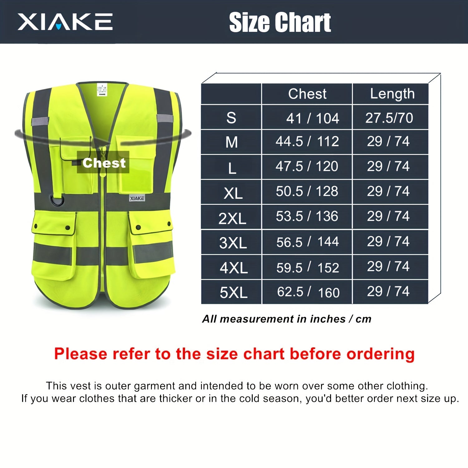 Reflective Safety Vest with 8 Pockets High Visibility Polyester Zipper