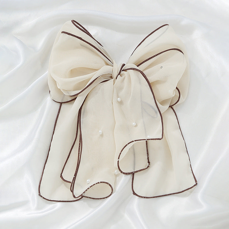 Chiffon Bow Hairpin with Pearl Streamer for Women and Girls