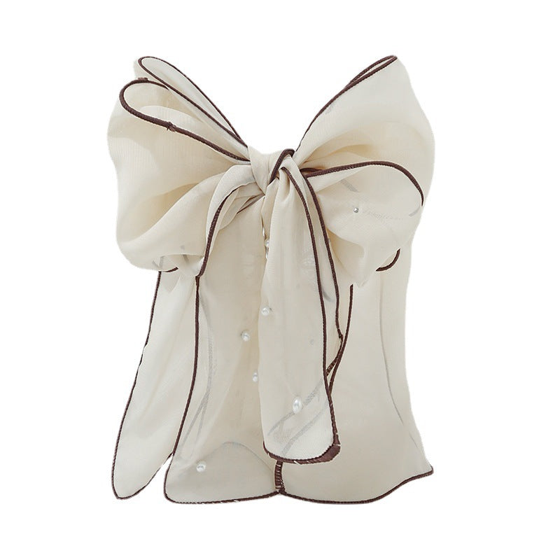 Chiffon Bow Hairpin with Pearl Streamer for Women and Girls