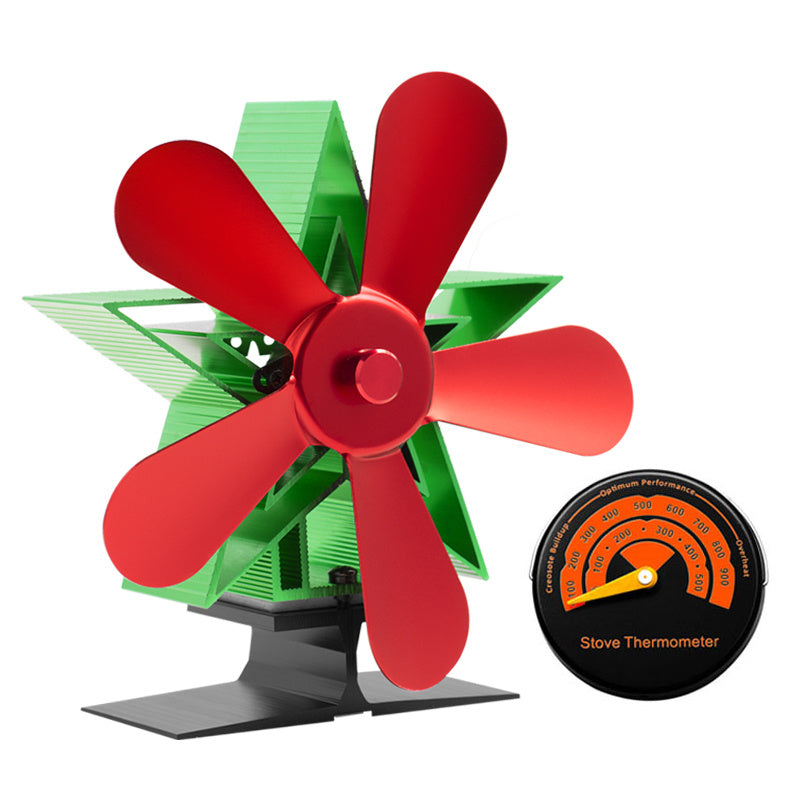 Вентилятор для дровяной печи с магнитным термометром для Рождества - эффективно распределяет тепло, работает бесшумно благодаря 4 лопастям, идеально подходит для дровяных печей, декора камина и аксессуаров для отопления дома.