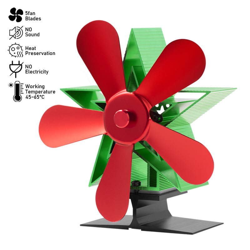 Вентилятор для дровяной печи с магнитным термометром для Рождества - эффективно распределяет тепло, работает бесшумно благодаря 4 лопастям, идеально подходит для дровяных печей, декора камина и аксессуаров для отопления дома.